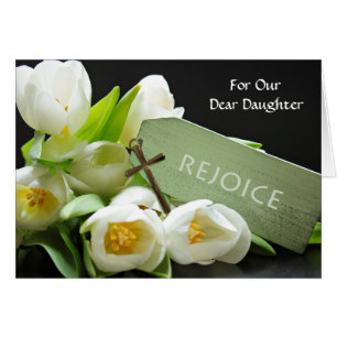 Custom Easter for Daughter White Tulips and Cross Cards
