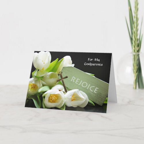 Custom Easter for Godparents Tulips and Cross Holiday Card