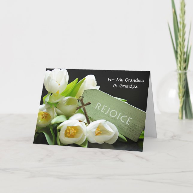 Custom Easter for Grandparents Tulips and Cross Holiday Card (Front)