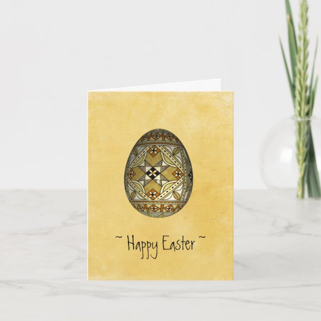Custom Easter Gold Russian Painted Egg Card (Front)