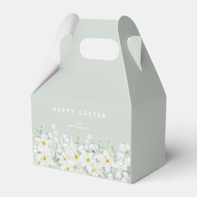 Custom Easter Message White Floral Border Favor Boxes (Front Side)
