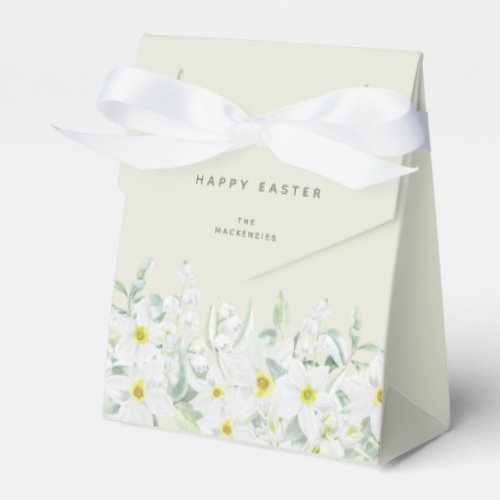 Custom Easter Message White Floral Border Favor Boxes