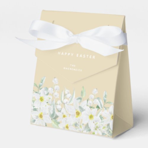 Custom Easter Message White Floral Border Favor Boxes