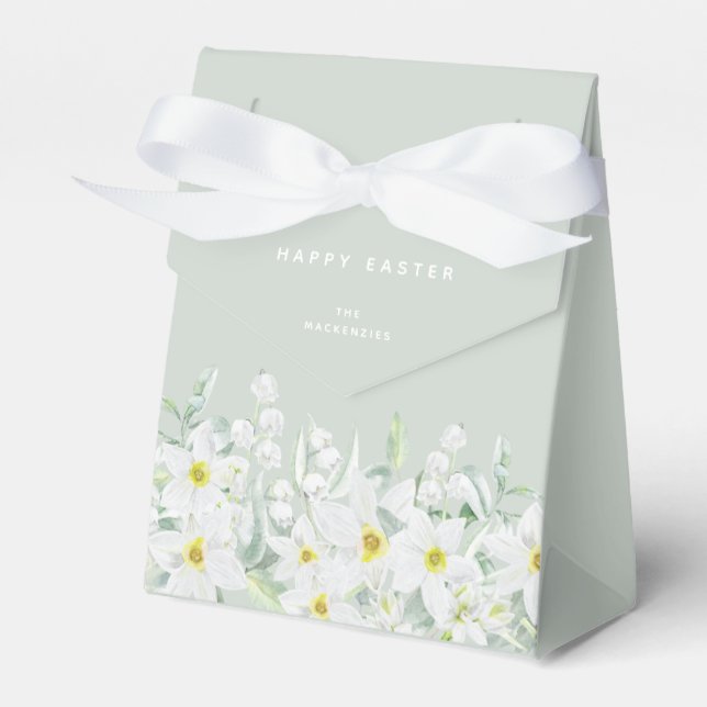 Custom Easter Message White Floral Border Favor Boxes (Front Side)