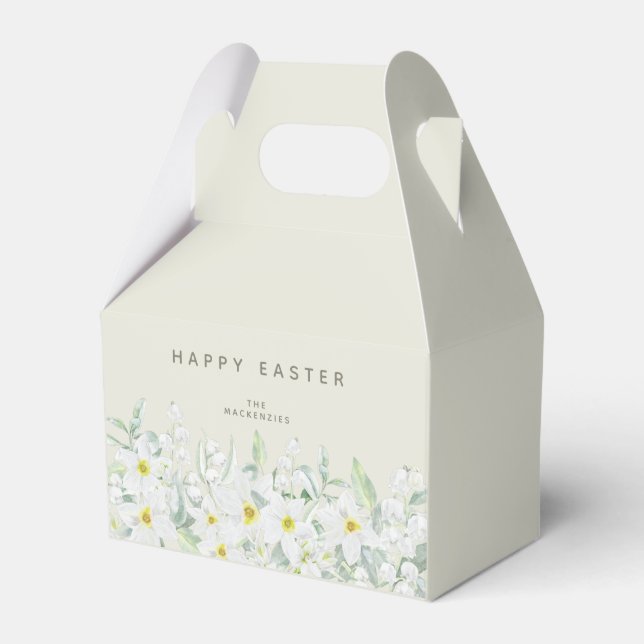 Custom Easter Message White Floral Border Favor Boxes (Front Side)