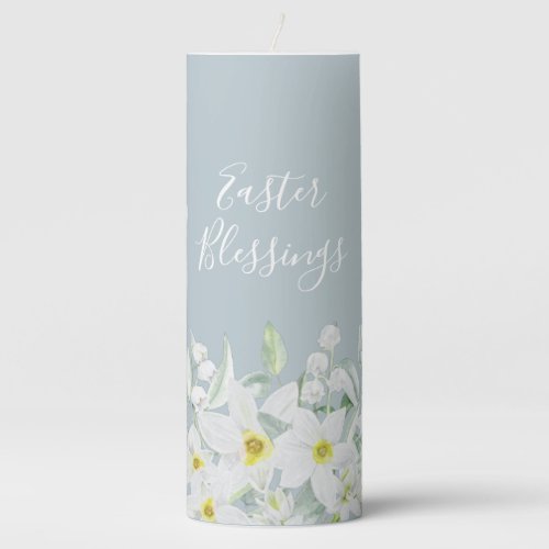 Custom Easter Message White Floral Border Pillar Candle