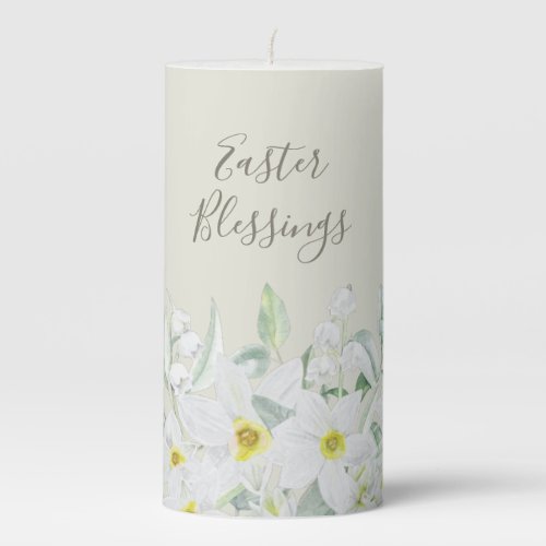 Custom Easter Message White Floral Border Pillar Candle