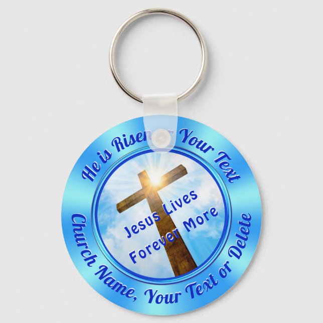 Custom Easter Party Favors, He is Risen Church Keychain (Front)