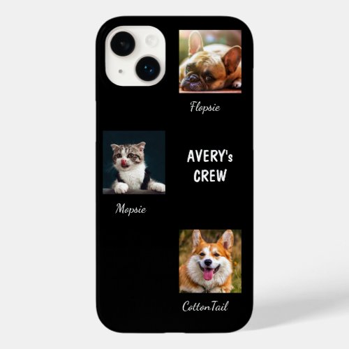 Custom Easy Fit Three Pet Photos Names Black Case_Mate iPhone 14 Plus Case