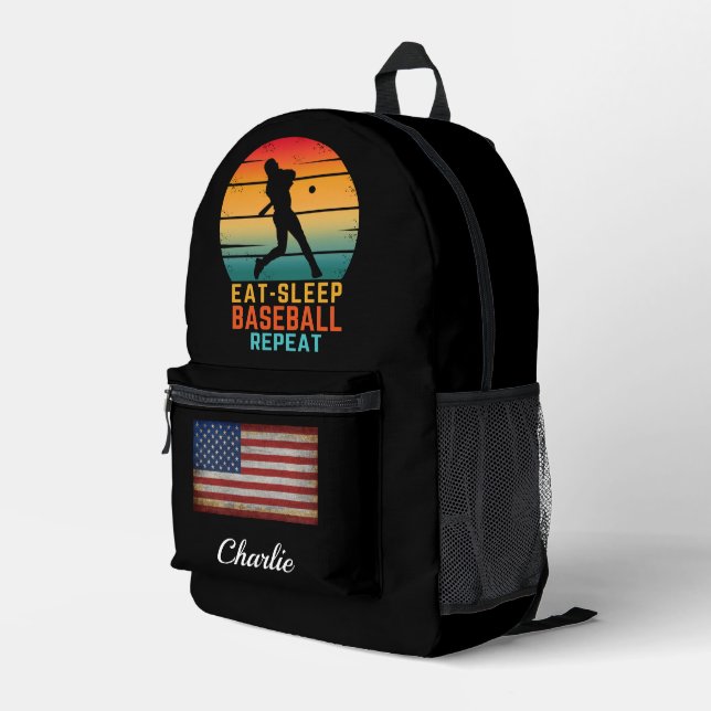 CUSTOM EAT SLEEP BASEBALL REPEAT SPORTS PRINTED BACKPACK (Back Corner Right)