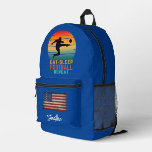 CUSTOM EAT SLEEP FOOTBALL REPEAT SPORTS PRINTED BACKPACK
