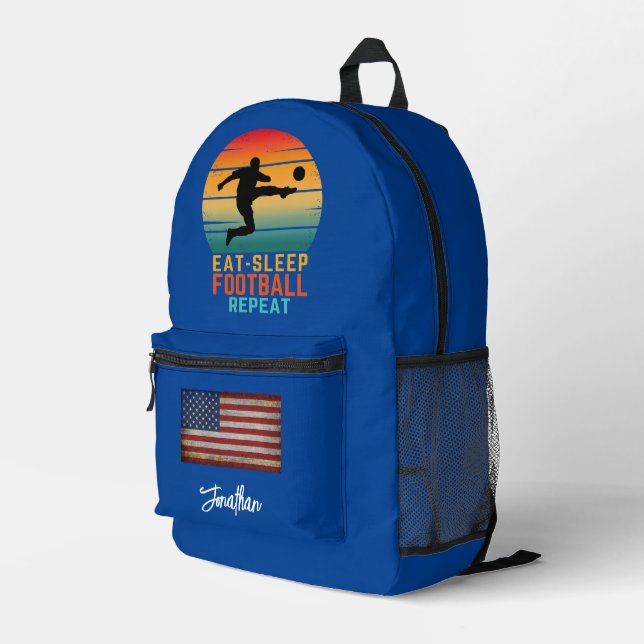 CUSTOM EAT SLEEP FOOTBALL REPEAT SPORTS PRINTED BACKPACK (Back Corner Right)
