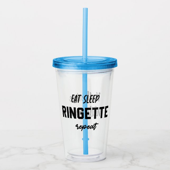 Custom Eat Sleep Ringette Repeat Ringette Player Acrylic Tumbler (Front)