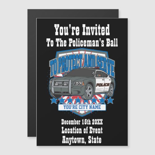 Custom Editable Any City or State Name Police Car Magnetic Invitation