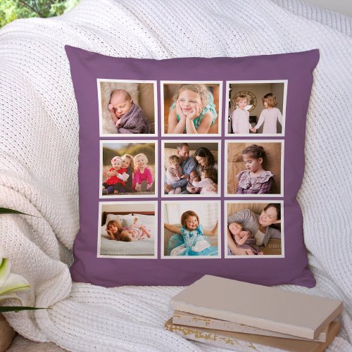 Custom Editable Background Color Photo Collage Throw Pillow