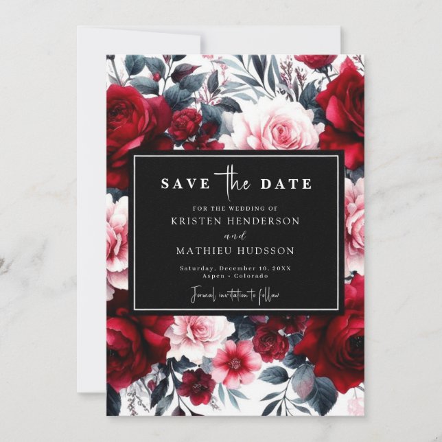 Custom Editable Crimson Red Wedding Save The Date (Front)