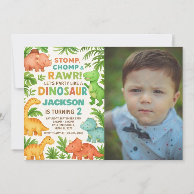 Custom Editable Dino Party Invite (Front)