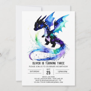 Custom Editable Dragon Digital Boy Birthday Invitation