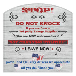 CUSTOM Editable STOP Energy Supplier Not Welcome Door Sign