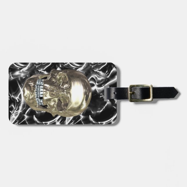 Custom Electric Chrome Skull Luggage Tag (Front Horizontal)