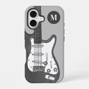 Custom Electric Guitar Gray Black White Monogram iPhone 16 Case