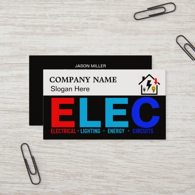Custom Electrician Business Card with Company Logo (Front/Back In Situ)