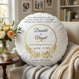 Custom elegant 25th wedding anniversary couple round pillow