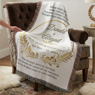 Custom elegant 25th wedding anniversary couple  throw blanket