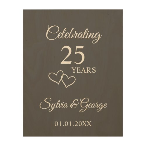 Custom Elegant 25th Wedding Anniversary Wood Sign