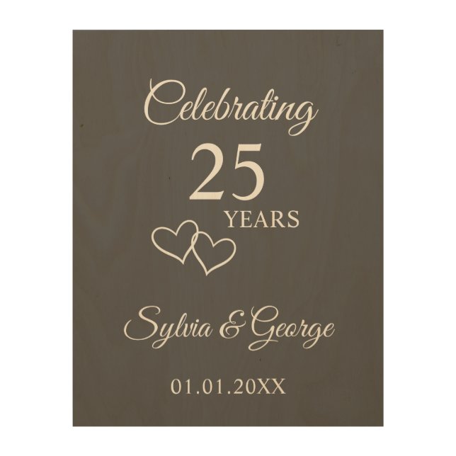 Custom Elegant 25th Wedding Anniversary Wood Sign (Front)