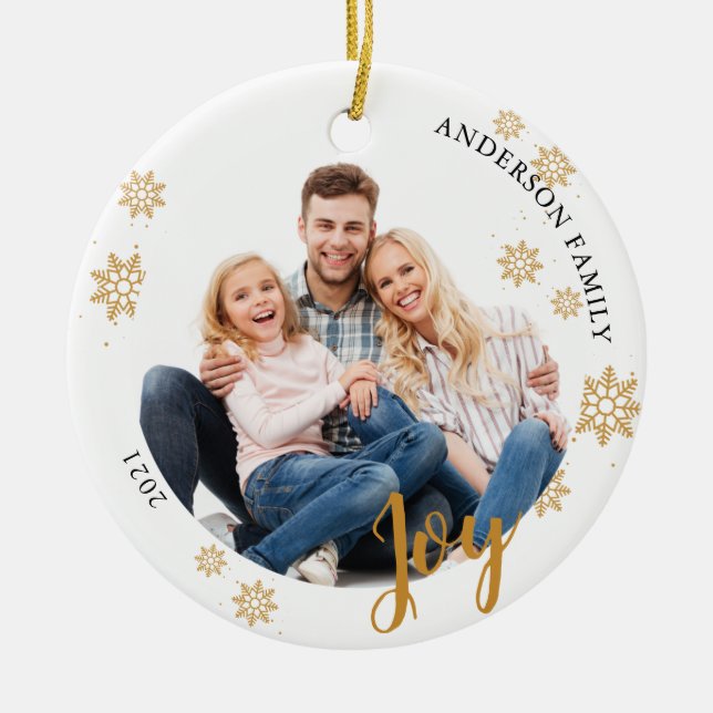 Custom Elegant 2 side Family Photo Christmas Ceramic Ornament (Front)