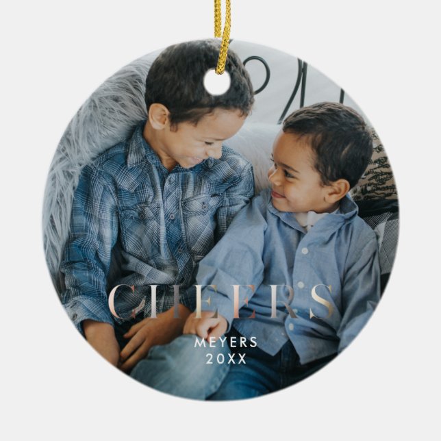 Custom Elegant 2-Sided Family Photo Ceramic Orname Ceramic Ornament (Front)
