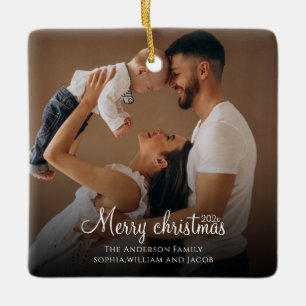 Custom Elegant  2-Sided Family Photo Christmas Cer Ceramic Ornament