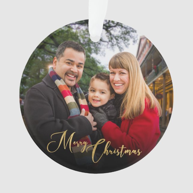 Custom Elegant  2-Sided Family Photo Christmas Cer Ornament (Front)