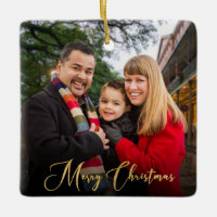 Custom Elegant  2-Sided Family Photo Christmas Ceramic Ornament