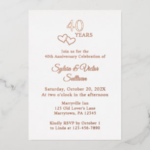 Custom Elegant 40th Wedding Anniversary Party Rose Foil Invitation