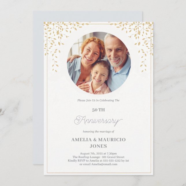  Custom Elegant 50th Wedding Anniversary  Invitation (Front/Back)