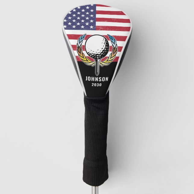 Custom Elegant American Flag Golf Design Golf Head Golf Head Cover (Front)