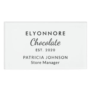 Custom Elegant B&W Minimal Chocolate Brand Staff Name Tag