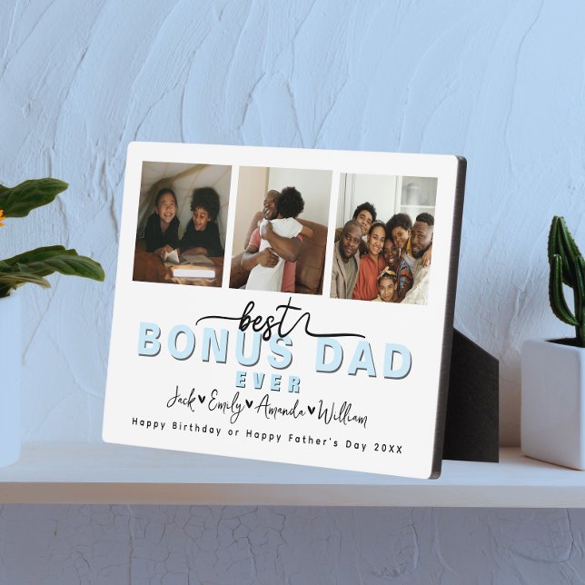 Custom Elegant Best bonus dad ever Photo collage Plaque (Creator Uploaded)