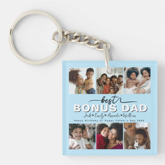 Custom Elegant Best Bonus Dad Photo collage Keychain (Front)