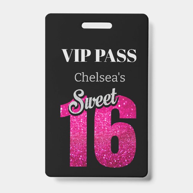 Custom Elegant Birthday Black Sweet 16 VIP Badge (Front)
