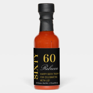Custom Elegant Black and Gold 60 Birthday Party  Hot Sauces