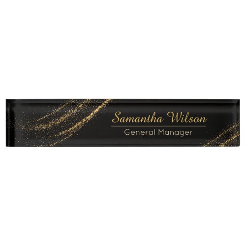 Custom Elegant Black and Gold Desk Nameplate