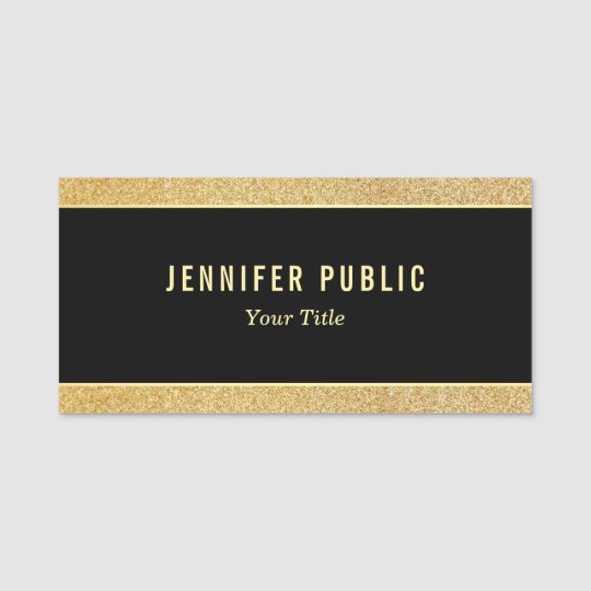 Custom Elegant Black And Gold Glitter Template Name Tag | Zazzle.com