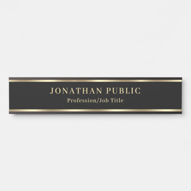Custom Elegant Black And Gold House Office School Door Sign (Front)