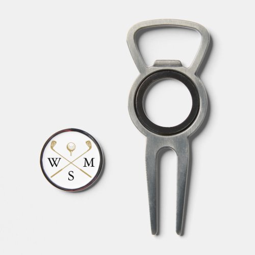 Custom Elegant Black And Gold Monogram Divot Tool