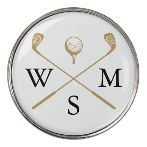 Custom Elegant Black And Gold Monogram Golf Ball Marker