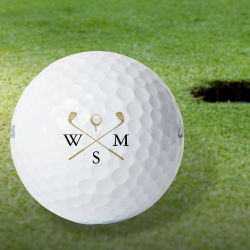Custom Elegant Black And Gold Monogram Golf Balls