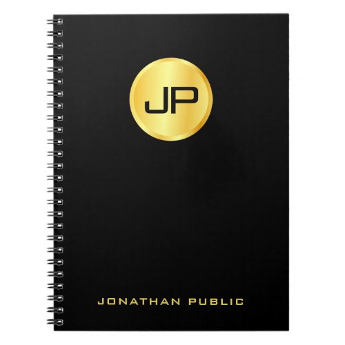 Custom Elegant Black And Gold Monogram Template Notebook